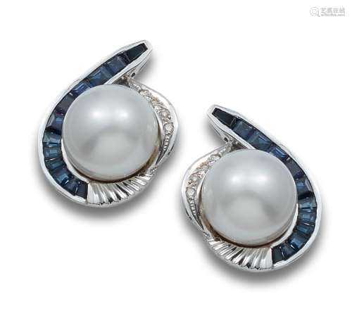 PEARLS, SAPPHIRES AND WHITE GOLD EARRINGS