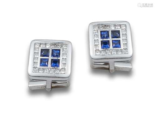 GOLD, DIAMONDS AND SAPPHIRES CUFFLINKS