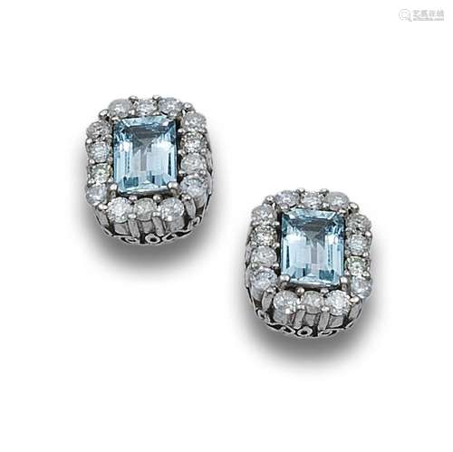 GOLD EARRINGS WITH AQUAMARINES AND DIAMONDS