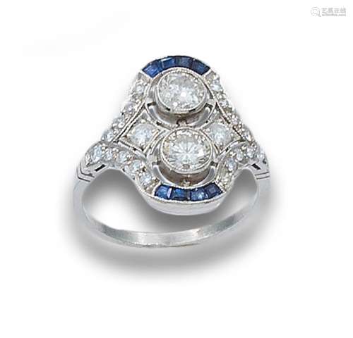 WHITE GOLD, DIAMONDS AND SAPPHIRES SHUTTLE RING