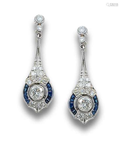 GOLD, DIAMONDS AND SAPPHIRES PARTRIDGE`S EYE EARRINGS IN PLA...