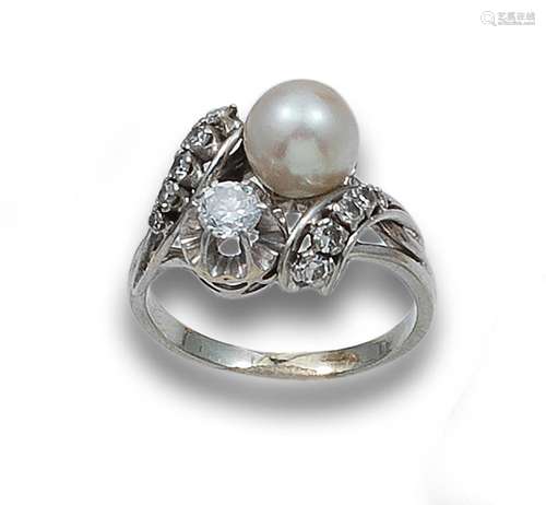 RING, 30`S, YOU AND ME, DIAMONDS, CULTURED PEARL AND PLATINU...