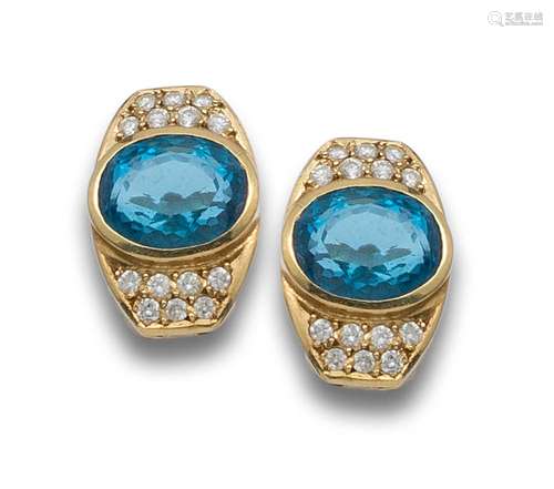 YELLOW GOLD, DIAMONDS AND TOPAZ EARRINGS