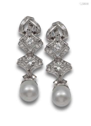 WHITE GOLD, DIAMONDS AND PEARLS EARRINGS