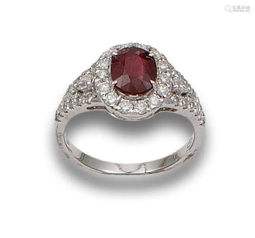 PIGEON BLOOD RING OF 1.91 CT. , DIAMONDS AND WHITE GOLD