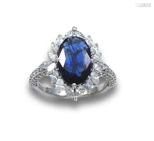 NATURAL BURMA SAPPHIRE RING OF 3.21 CT. AND DIAMONDS, IN WHI...