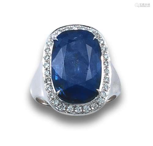 LARGE NATURAL BURMA SAPPHIRE RING OF 11.03 CY, DIAMONDS AND ...