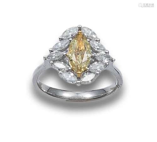 NATURAL MARQUISE DIAMOND RING FANCY LIGHT YELLOW, COLORLESS ...