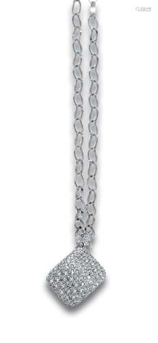 DIAMONDS AND WHITE GOLD DICE PENDANT WITH CHAIN