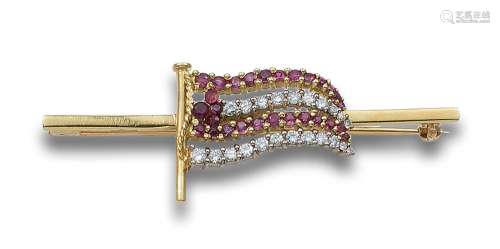 PIN IN GOLD, RUBIES AND DIAMONDS IN THE SHAPE OF A FLAG