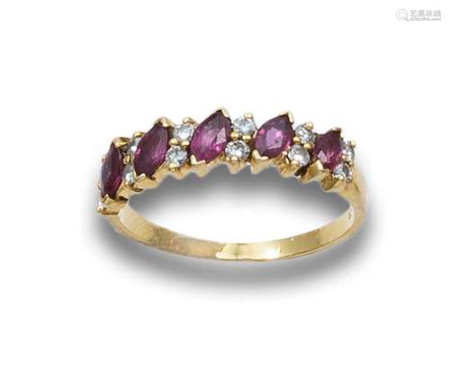 HALF ALLIANCE RING IN RUBIES, DIAMONDS AND WHITE GOLD