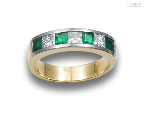 HALF ALLIANCE OF DIAMONDS AND EMERALDS, IN GOLD