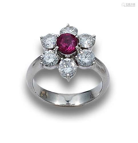 RING IN PLATINUM WITH RUBY AND DIAMONDS