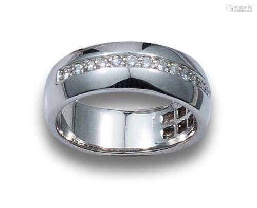WIDE HALF ALLIANCE RING WITH DIAMONDS, IN WHITE GOLD