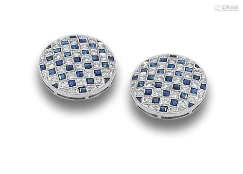 CHECKERBOARD CIRCULAR EARRINGS WITH SYNTHETIC SAPPHIRES AND ...