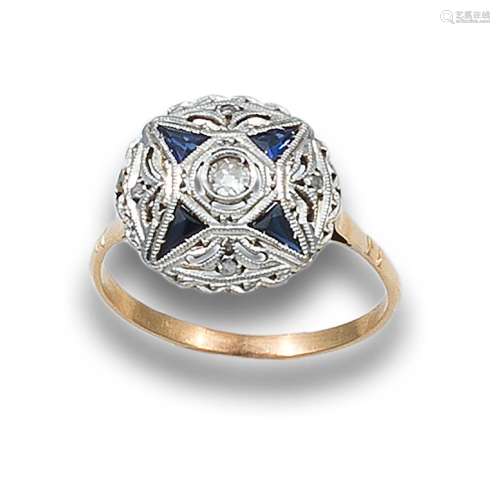 ART DECO STYLE RING IN YELLOW GOLD AND PLATINUM WITH DIAMOND...