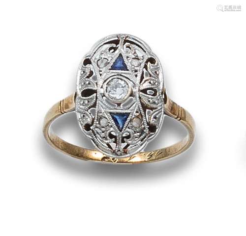 BELLE ÉPOQUE STYLE SHUTTLE RING IN YELLOW GOLD, PLATINUM, DI...