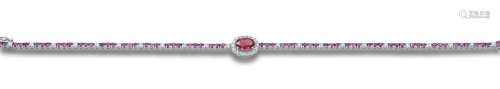 RIVIERE RUBY AND DIAMONDS BRACELET WITH CENTRAL ROSETTE, IN ...
