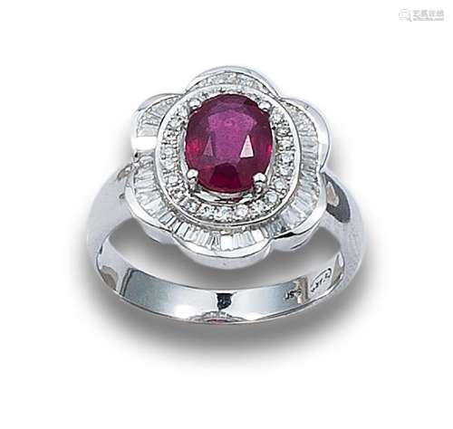 RUBY, DIAMONDS AND WHITE GOLD RING