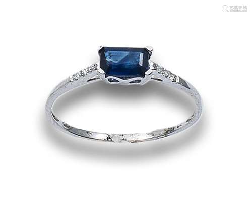RING WITH CENTRAL SAPPHIRE AND DIAMONDS, IN WHITE GOLD