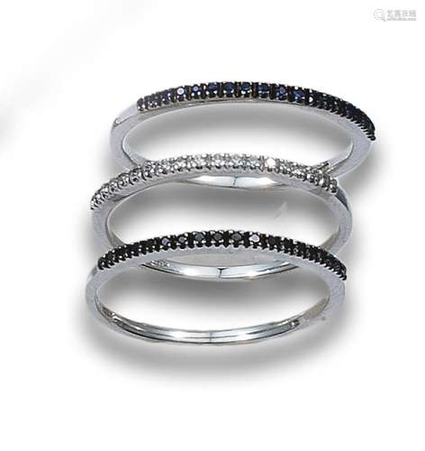 THREE HALF WEDDING RINGS IN WHITE GOLD WITH DIAMONDS AND SAP...