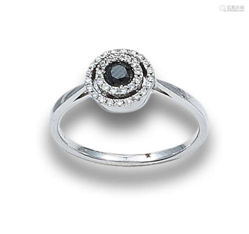 RING WITH CENTRAL SAPPHIRE TRIMMED WITH DIAMONDS, IN WHITE G...