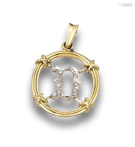 PENDANT WITH LETTER "D" IN DIAMONDS AND GOLD EDGE