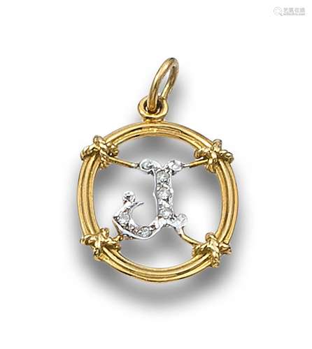 PENDANT WITH LETTER "J" IN DIAMONDS AND GOLD EDGE