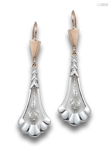 LONG BELLE ÉPOQUE STYLE EARRINGS IN GOLD AND PLATINUM