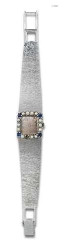 OMEGA LADIES WRISTWATCH IN WHITE GOLD, PEARLS AND SAPPHIRES