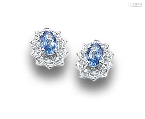 SAPPHIRES, DIAMONDS AND WHITE GOLD ROSETTE EARRINGS