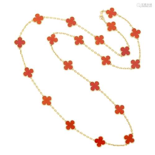 Van Cleef & Arpels Long Gold and Carnelian `Alhambra` Ch...