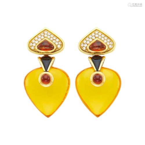 Marina B Pair of Gold, Amber, Cabochon Citrine, Black Onyx a...