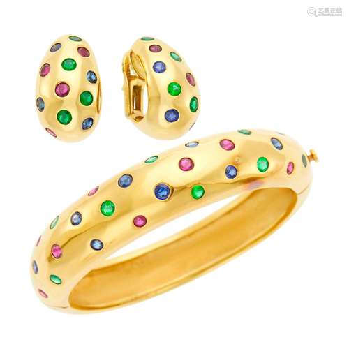 Van Cleef & Arpels Gold and Gem-Set Bangle Bracelet and ...