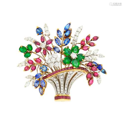 Chantecler Two-Color Gold and Colored Stone Giardinetto Clip...