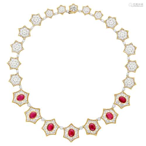 Mario Buccellati Two-Color Gold, Ruby and Diamond Necklace