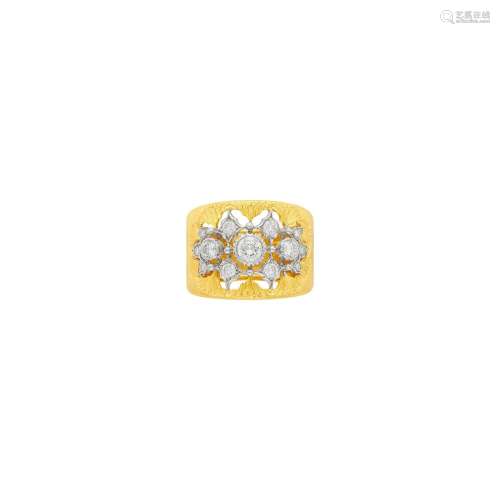 Mario Buccellati Wide Two-Color Gold and Diamond Band Ring