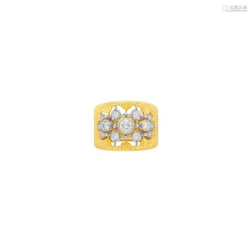 Mario Buccellati Wide Two-Color Gold and Diamond Band Ring