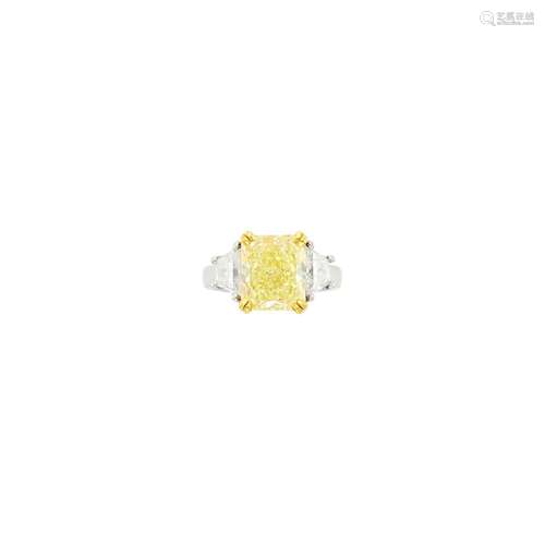 Platinum, Gold, Fancy Yellow Diamond and Diamond Ring