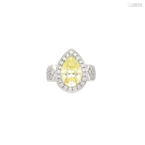 White Gold, Fancy Light Yellow Diamond and Diamond Ring