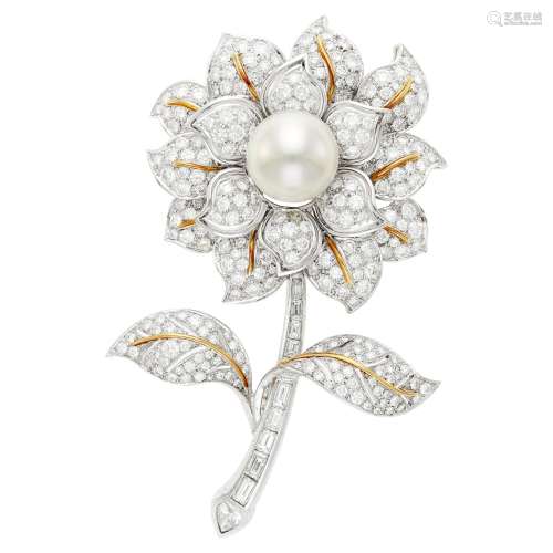 Two-Color Gold, Diamond and Freshwater Pearl `En Tremblant` ...