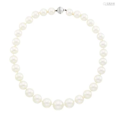 South Sea Cultured Pearl Necklace with White Gold and Diamon...