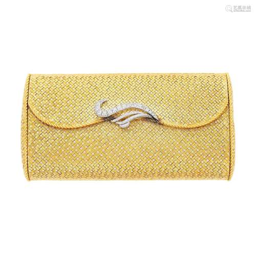 Woven Two-Color Gold and Diamond Clutch