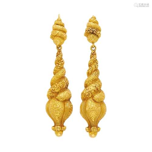 Pair of Antique Gold Pendant-Earrings