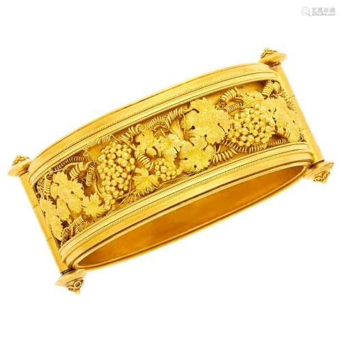 Etruscan Revival Gold Cuff Bangle Bracelet