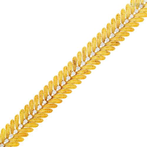 Gold and Diamond Leaf Bracelet