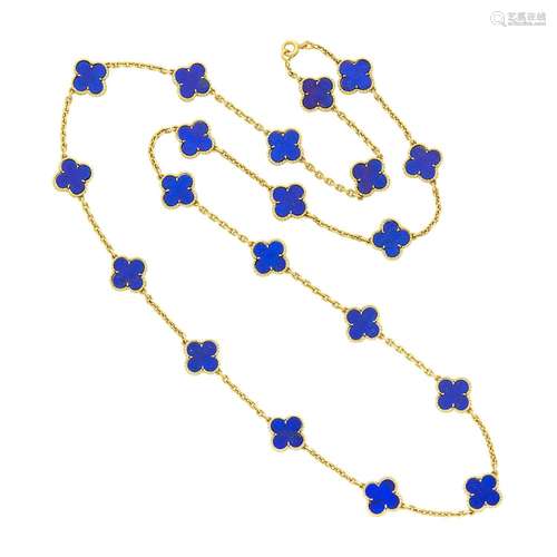 Van Cleef & Arpels Long Gold and Lapis `Alhambra` Chain ...