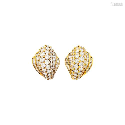 Pair of Gold and Diamond Bombé Earclips