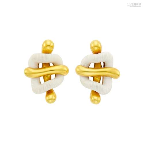 Nicholas Varney Pair of Gold and Carved White Coral Earclips