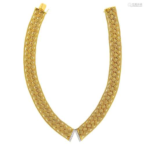 Tiffany & Co. Braided Two-Color Gold and Diamond Mesh Ne...